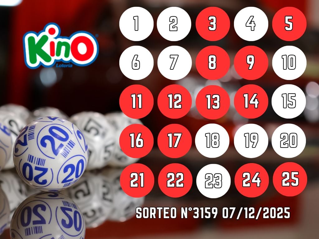 RESULTADOS KINO, SORTEO 3159 - DOMINGO 7 DE DICIEMBRE 2025