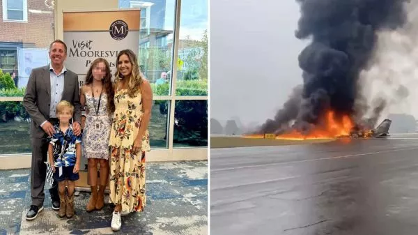 Greg Biffle y su familia junto a imágenes del accidente aéreo