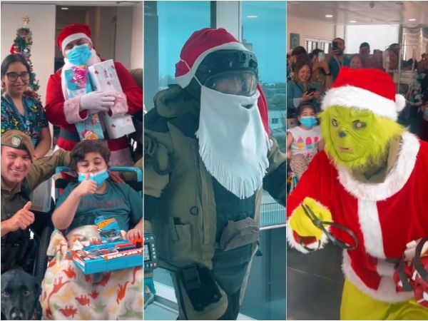 La visita del GOPE Carabineros a niños del Hospital El Carmen