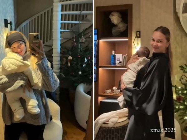 Alexandra Litvinova sosteniendo a su bebé