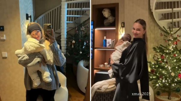 Alexandra Litvinova sosteniendo a su bebé