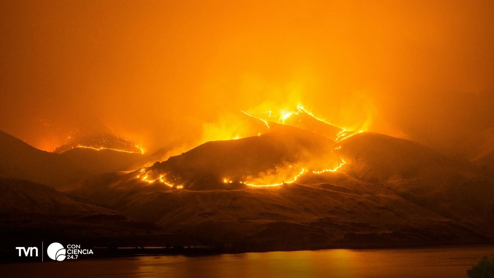 Humo denso de incendio forestal elevándose sobre un paisaje natural y afectando la calidad del aire.