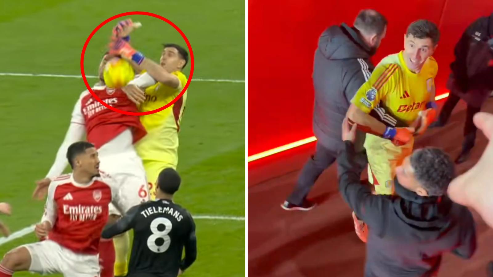 Emiliano Martínez y su error frente al Arsenal