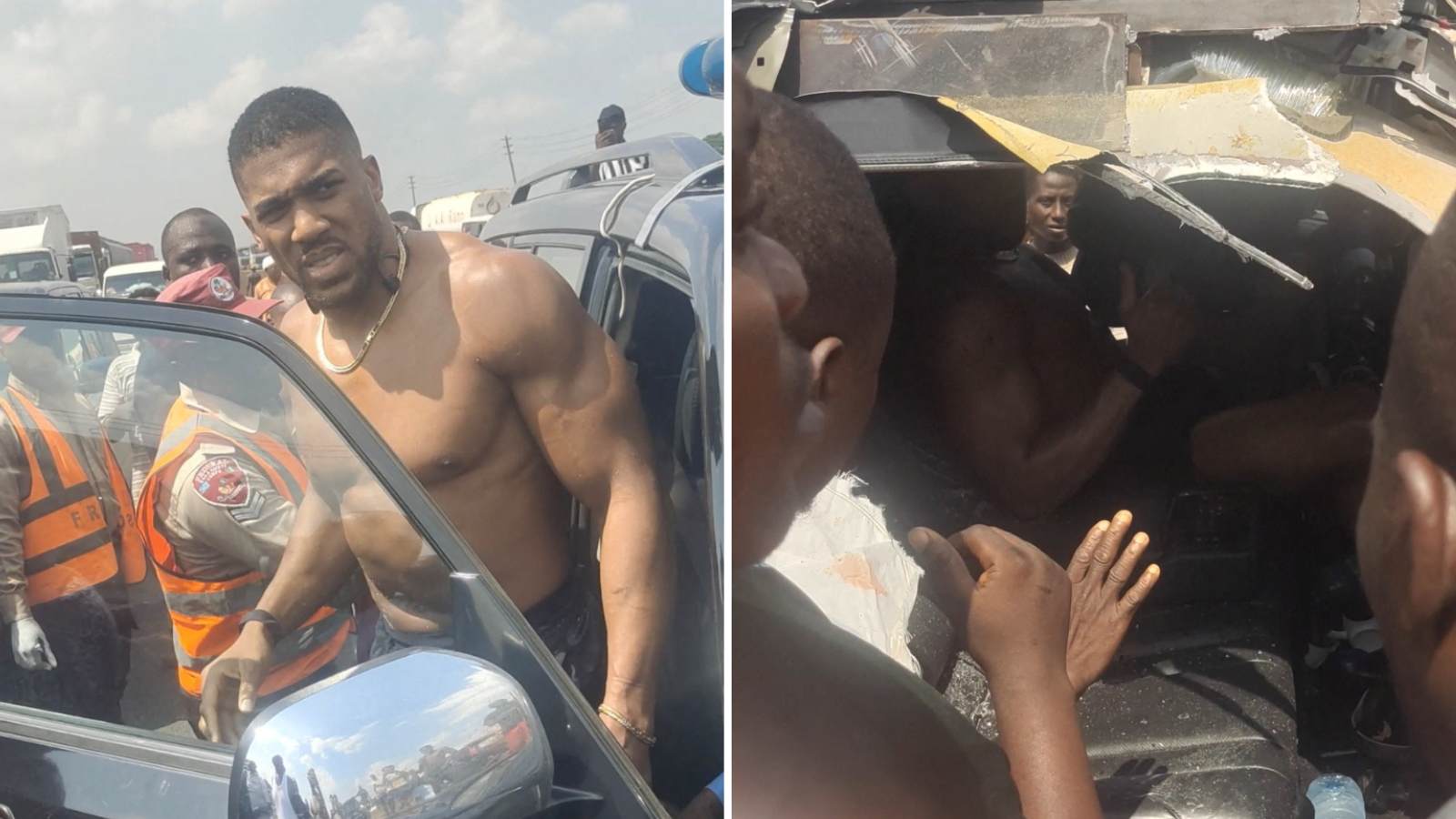 Anthony Joshua siendo rescatado tras trágico accidente