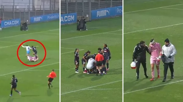 Momento de la lesión de Christiane Endler jugando por el Olympique de Lyon