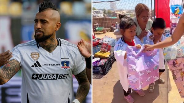 Arturo Vidal y los niños que ayudó tras los incendios que afectaron a la región del Biobío