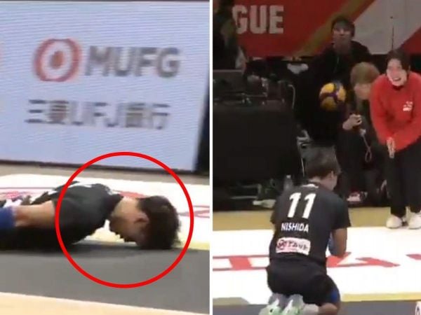 Yuji Nishida lanzándose de cabeza para pedir disculpas tras golpear a una mujer con un pelotazo accidental