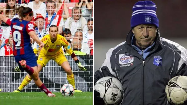 Christiane Endler jugando la final de la Champions League ante el Barcelona y Guy Roux