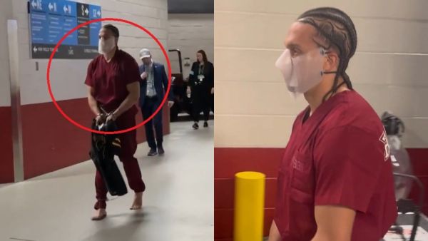 Mack Hollins llegó esposado y descalzo al Super Bowl