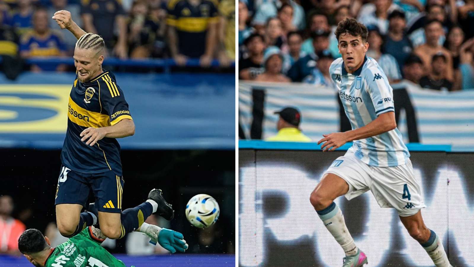 Jugadores de Boca Juniors y Racing Club jugando un partido