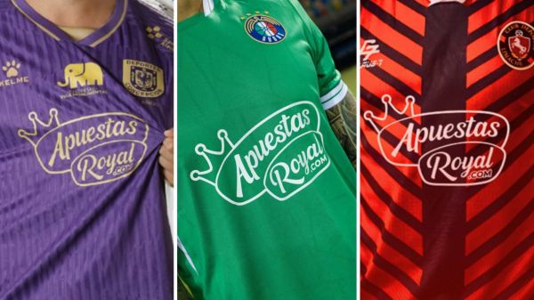 Camisetas de Deportes Concepción, Audax Italiano y Deportes Limache, todas auspiciadas por Apuestas Royal