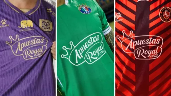 Camisetas de Deportes Concepción, Audax Italiano y Deportes Limache, todas auspiciadas por Apuestas Royal