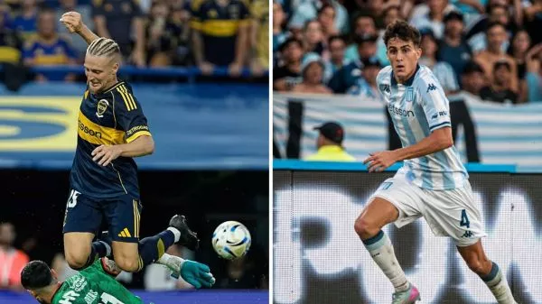 Jugadores de Boca Juniors y Racing Club jugando un partido