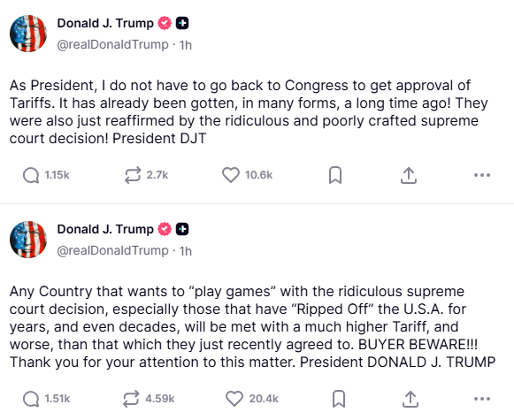 Mensajes de Donald Trump en TruthSocial.