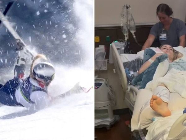 La caída de Lindsey Vonn y ella saliendo de una cirugía