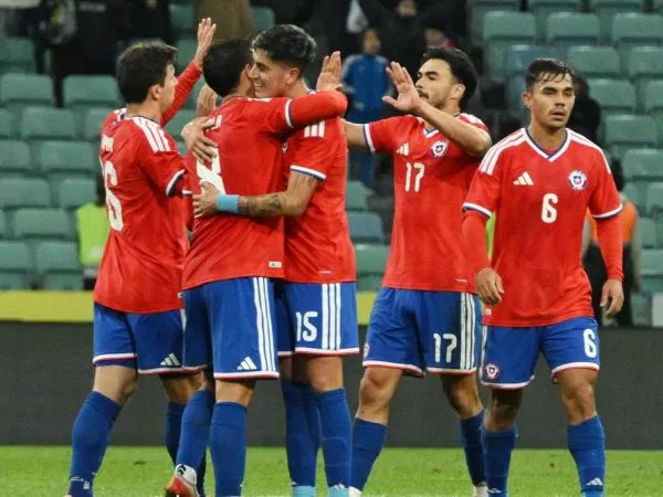 Plantel de la Selección Chilena celebrando un gol