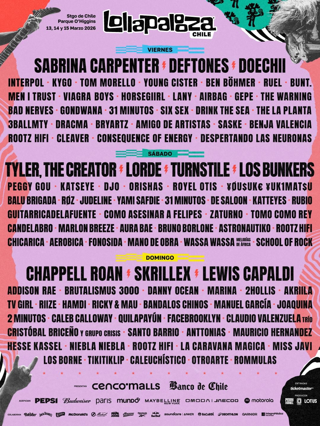 Line up del Lollapalooza Chile 2026