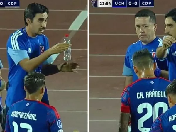 Francisco Meneghini dando instrucciones a los jugadores de la Universidad de Chile