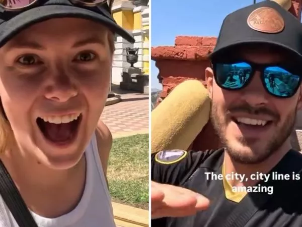 Fi y Nick recorriendo el Cerro Santa Lucía