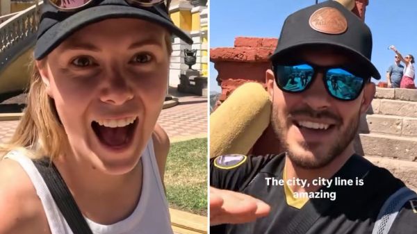 Fi y Nick recorriendo el Cerro Santa Lucía