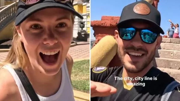 Fi y Nick recorriendo el Cerro Santa Lucía