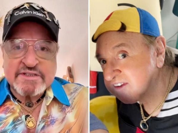 Carlos Villagrán comunicando los motivos por los que no vendrá a Chile y él disfrazado de Quico hace unos años