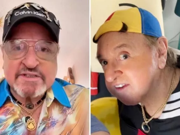 Carlos Villagrán comunicando los motivos por los que no vendrá a Chile y él disfrazado de Quico hace unos años