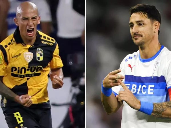 Alejandro Camargo y Fernando Zampedri celebrando un gol