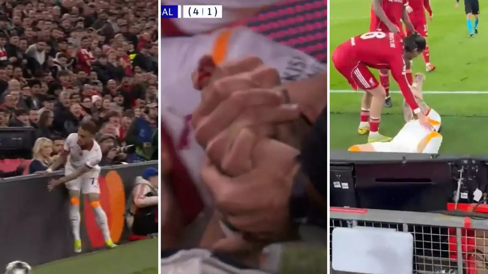 Momento de la lesión de Noa Lang ante Liverpool