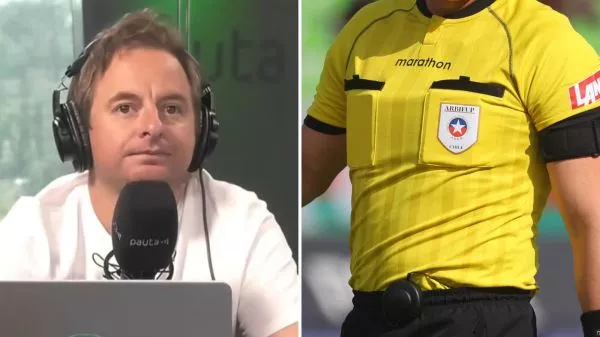 Coke Hevia hablando en Pauta de Juego y un árbitro del fútbol chileno
