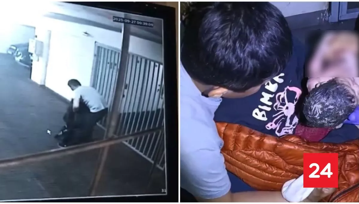 VIDEO: el momento en que joven tuvo bebé en el piso de estacionamiento en Providencia