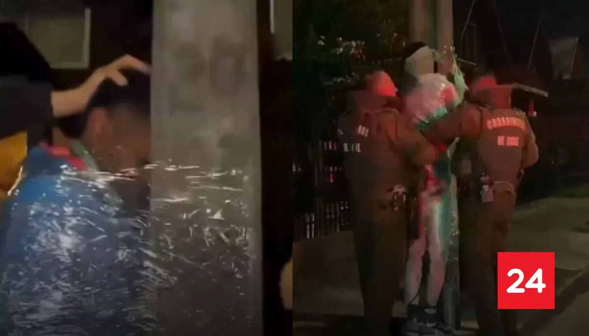 Nueva detención ciudadana: vecinos de Temuco amarran a delincuente con plástico alusa en poste de luz