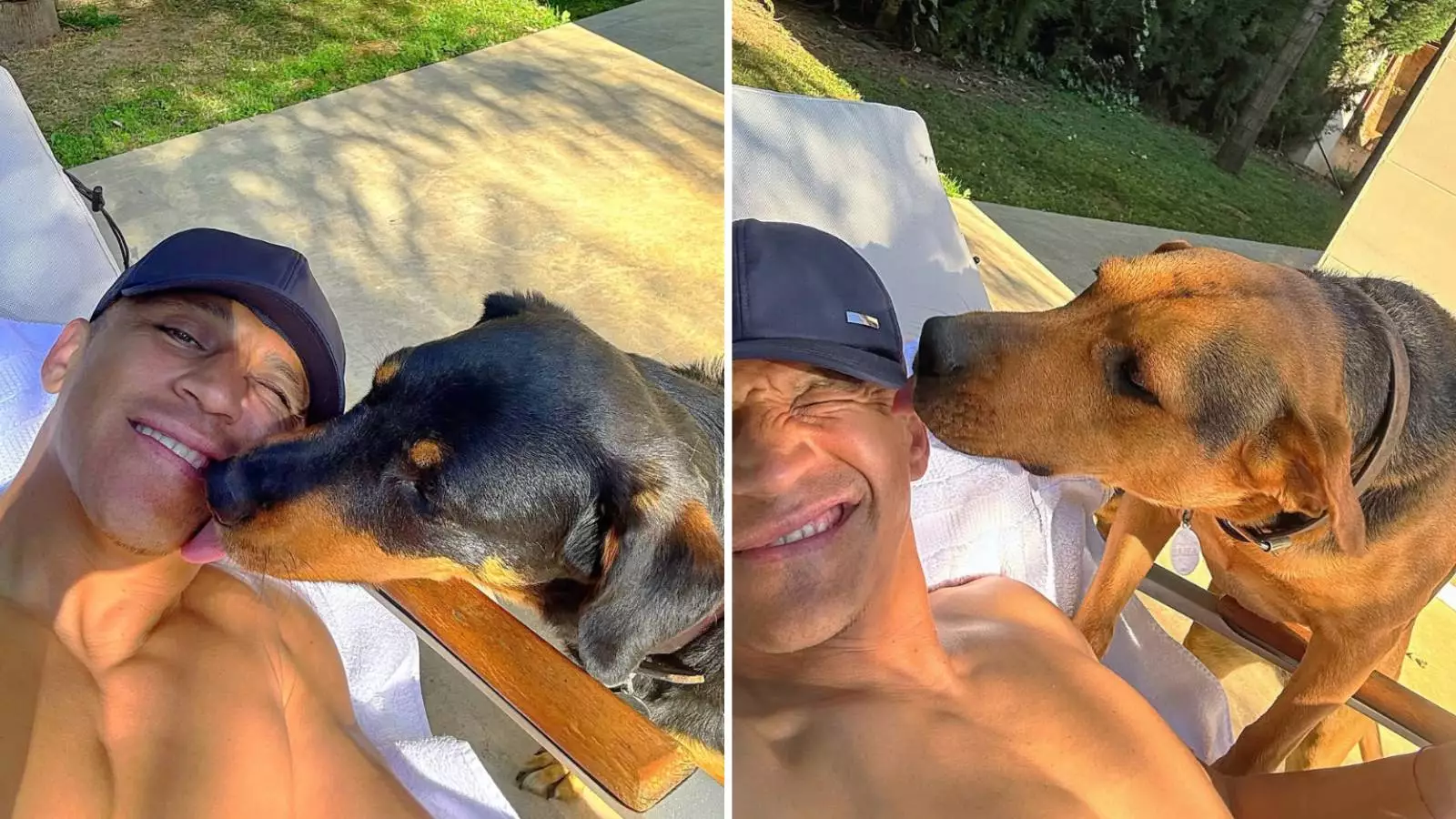 Alexis Sánchez tomándose una selfie junto a sus perros