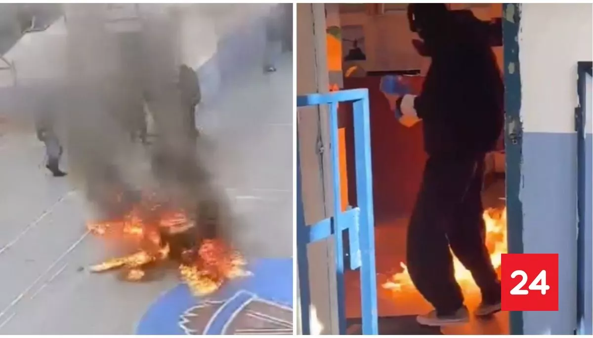Los VIDEOS de encapuchado quemando inspectoría con molotov en liceo Lastarria