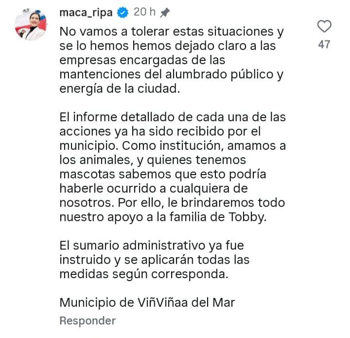 Respuesta de alcaldesa Ripamonti