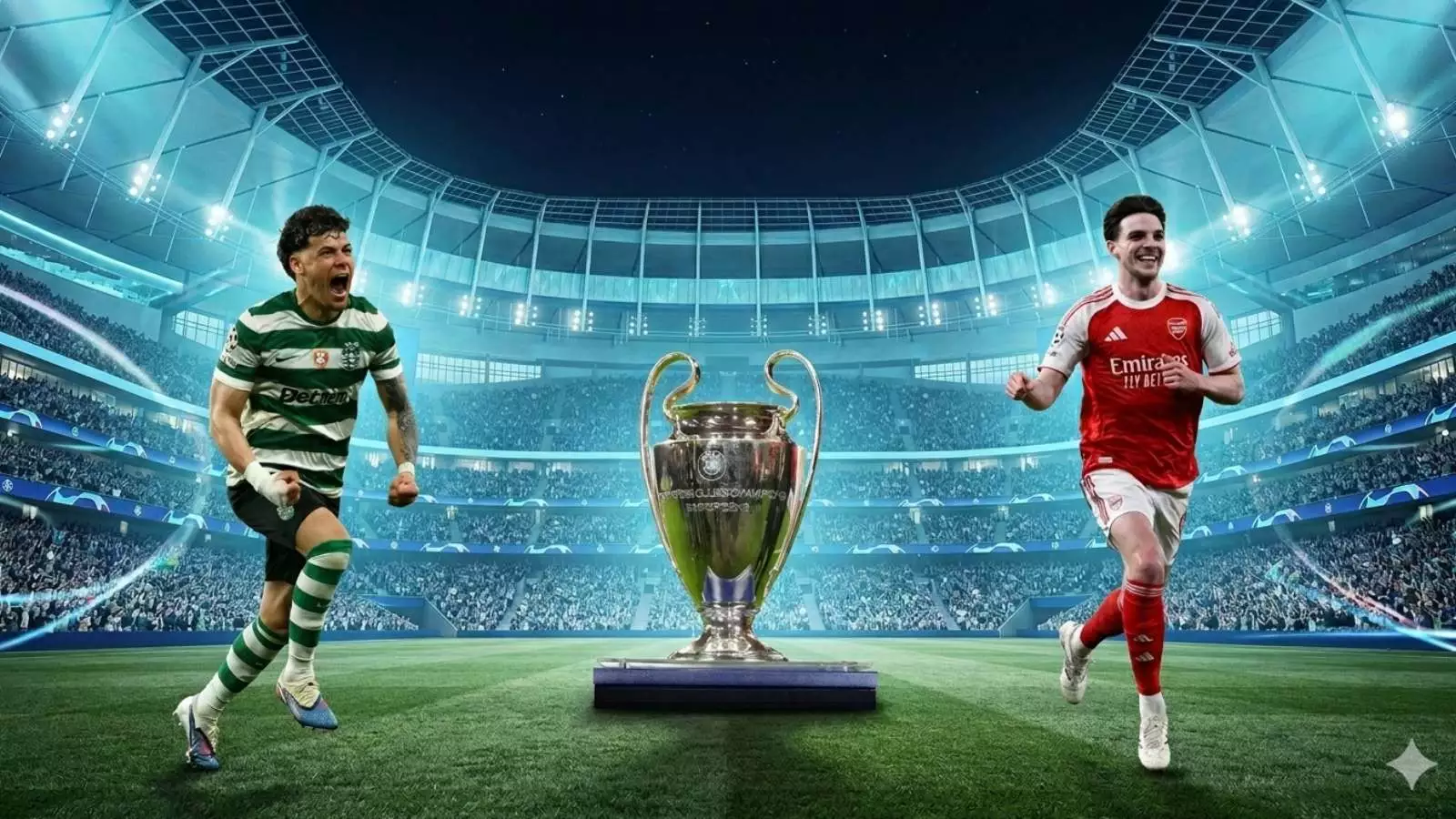 Maximiliano Araujo jugando por el Sporting de Lisboa y Declan Rice jugando por el Arsenal.