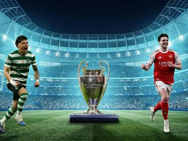 Maximiliano Araujo jugando por el Sporting de Lisboa y Declan Rice jugando por el Arsenal.