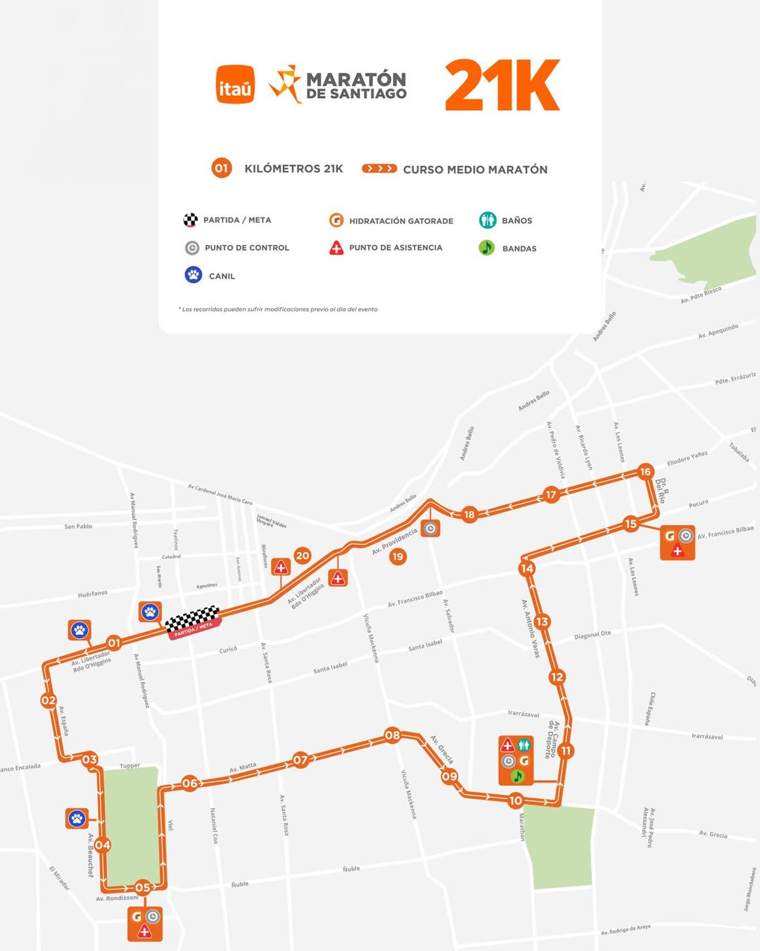 Recorrido 21k Maratón de Santiago 2026