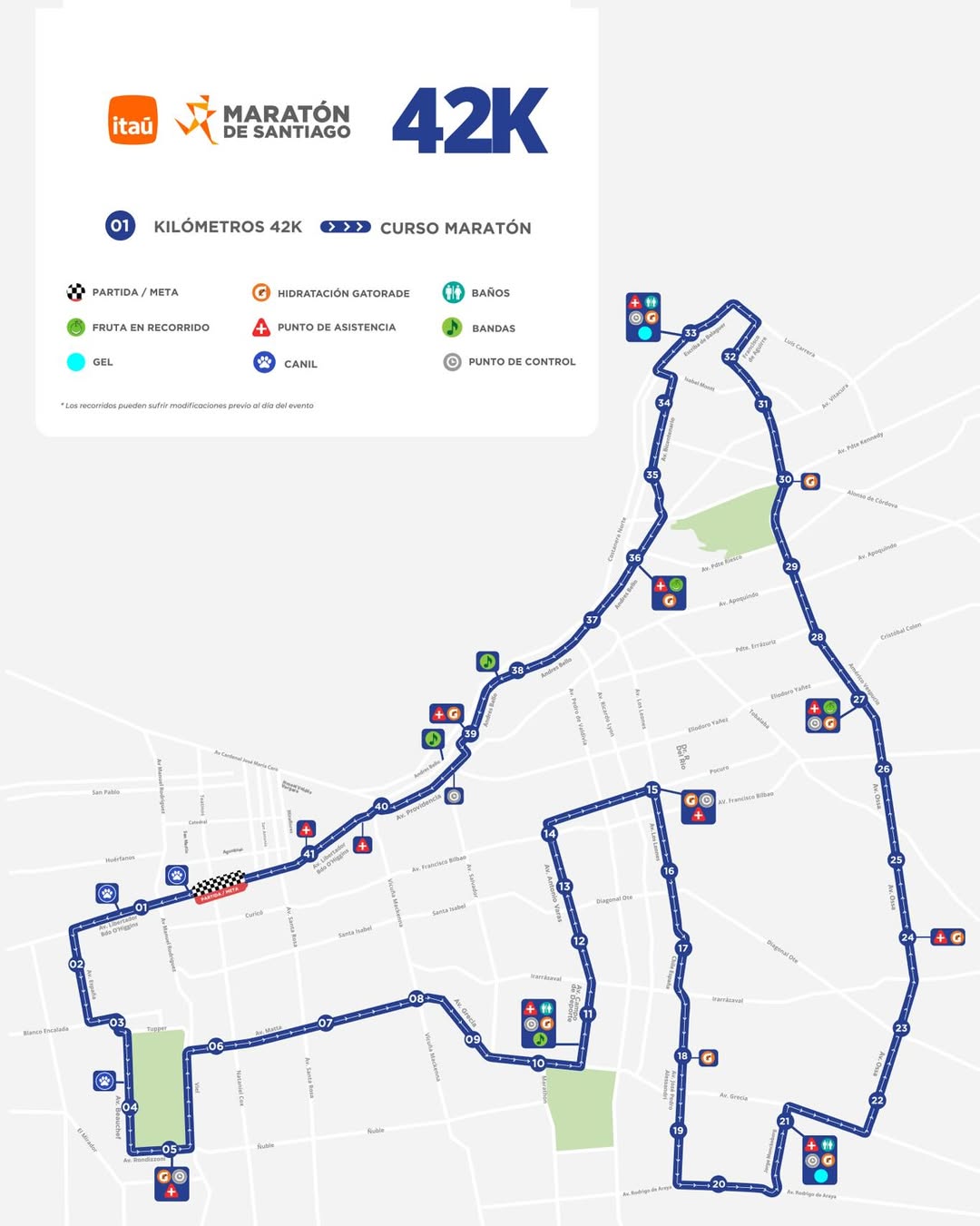 Recorrido 42k Maratón de Santiago 2026