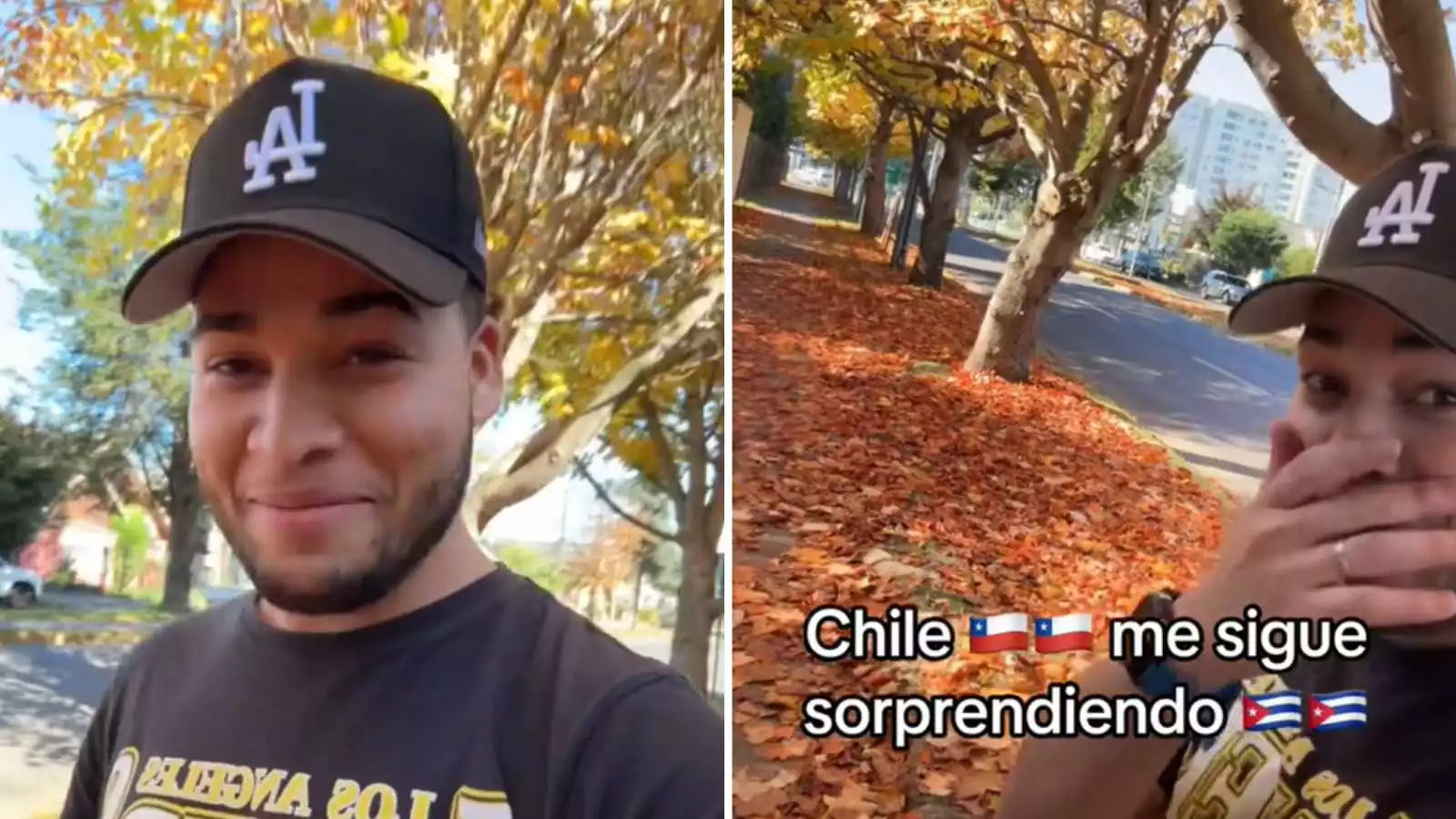 Captura del video del joven cubano que se emocionó con el otoño chileno