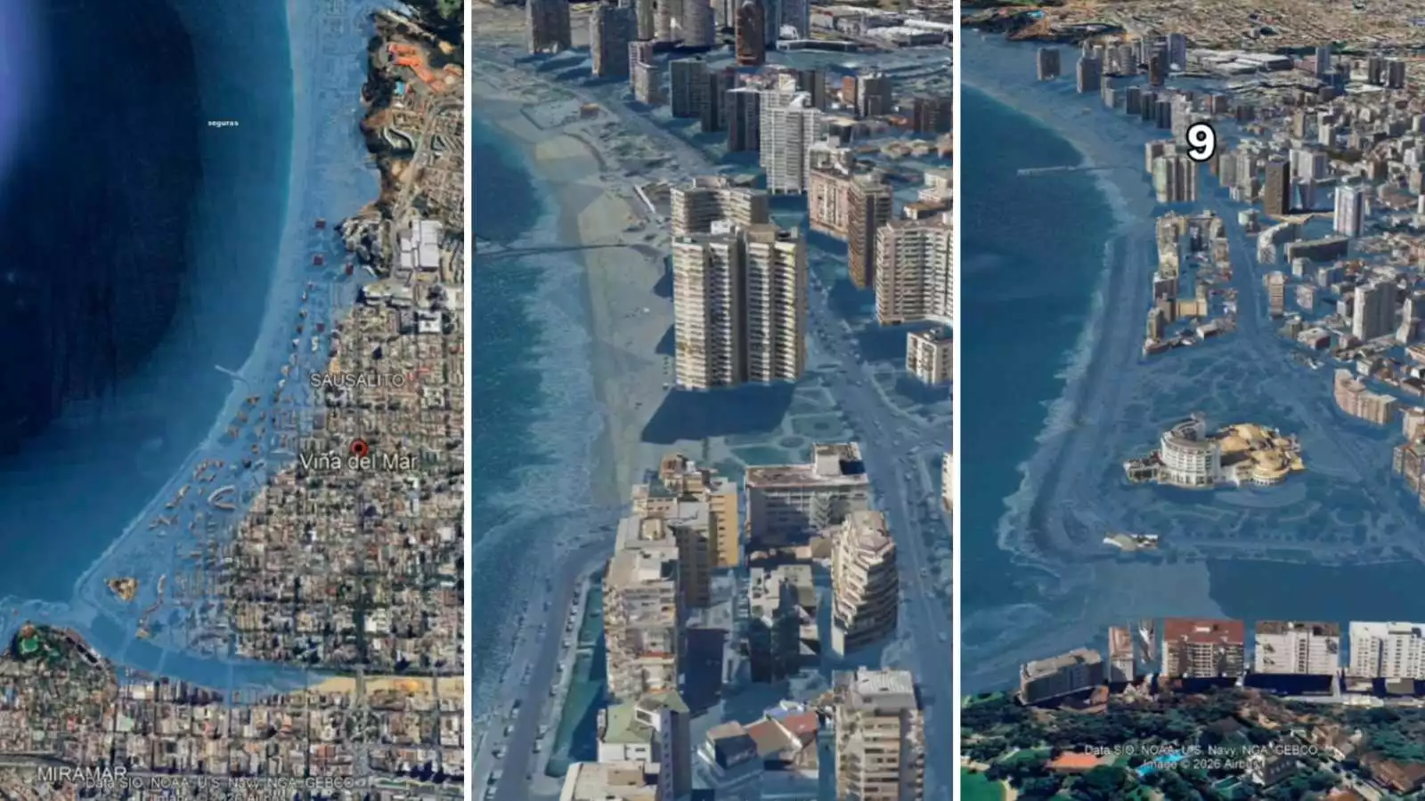 Captura del modelo que proyecta cómo sería un tsunami en Viña del Mar