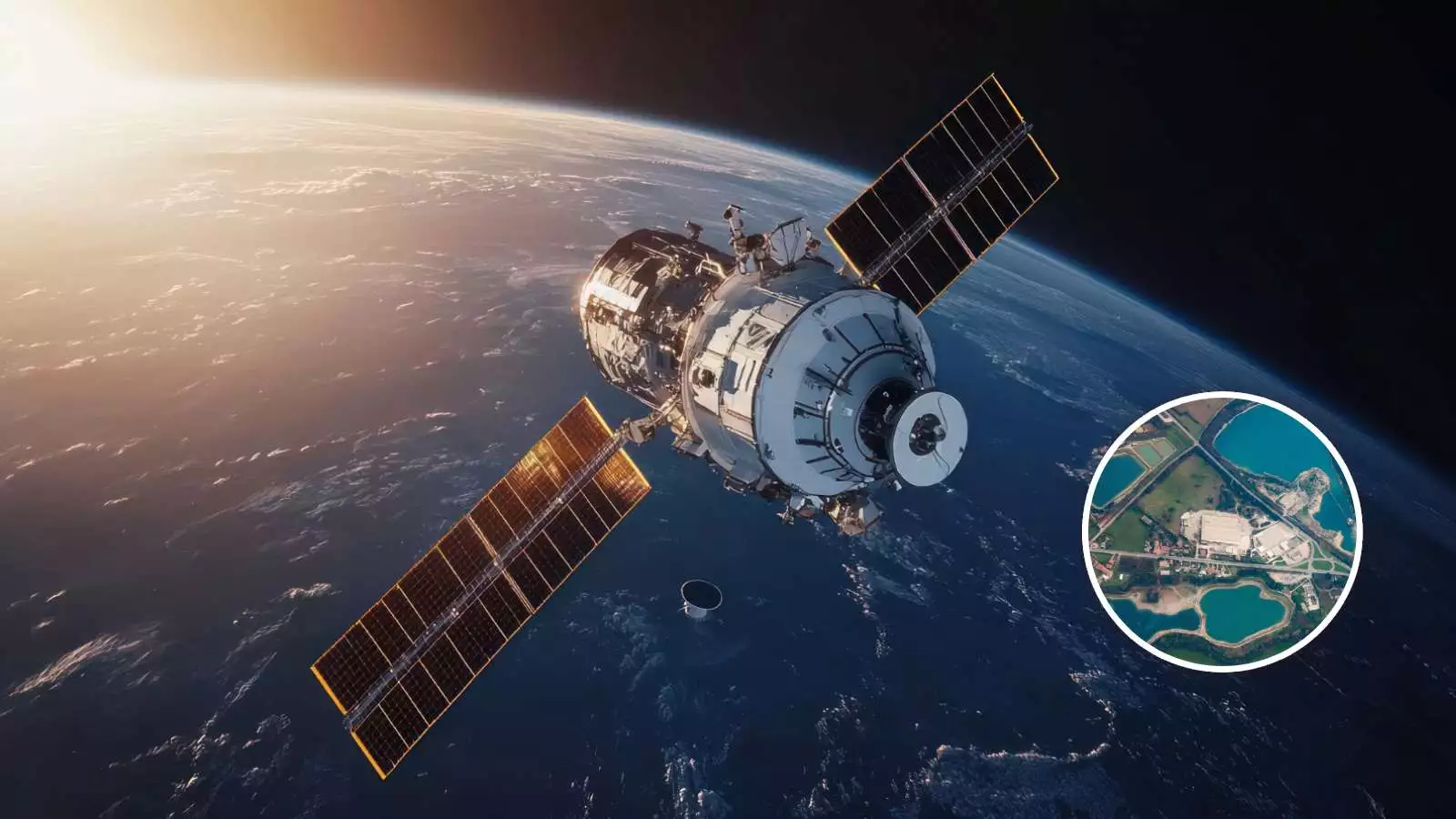 Imagen satelital de la tierra con un zoom en una ciudad