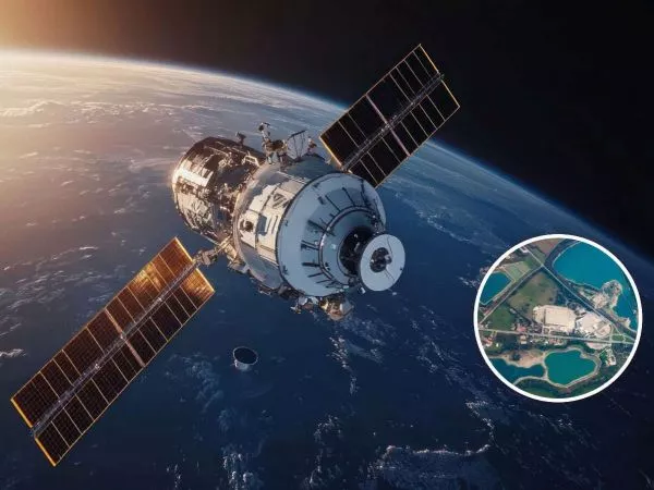 Imagen satelital de la tierra con un zoom en una ciudad