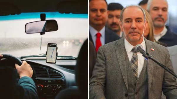 Imagen de un conductor de Uber y el ministro Louis de Grange