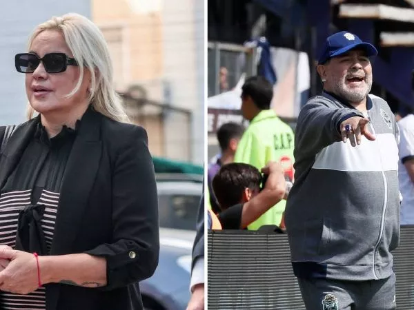Verónica Ojeda llegando al juicio por la muerte de Diego Maradona y Diego Maradona dirigiendo Gimnasia