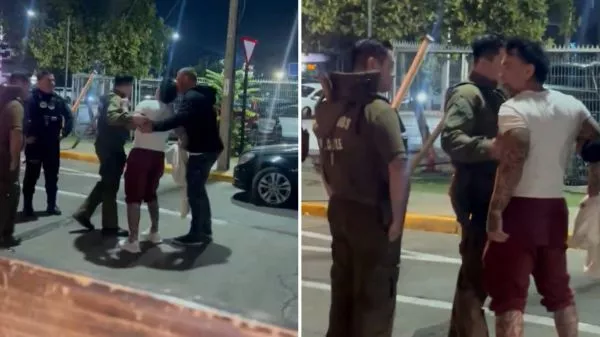 Marcelo Ríos en estado de ebriedad acompañado por Carabineros