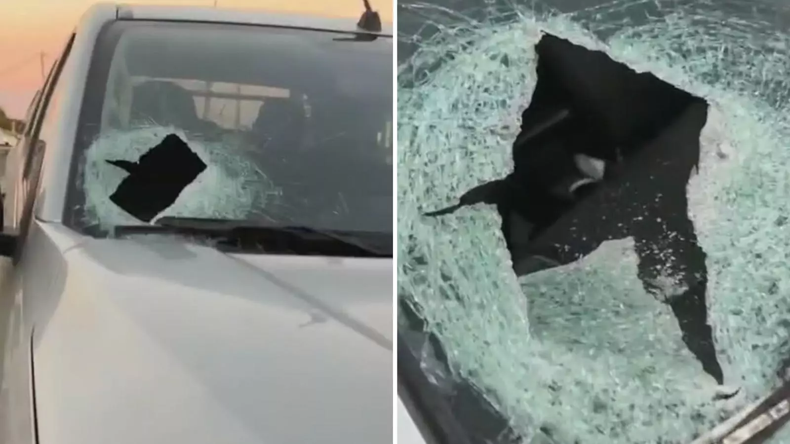Camioneta impactada por un fierro desde una pasarela en la Ruta 5 Sur