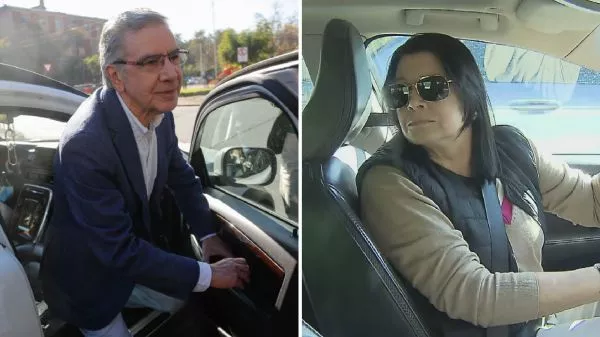 Joaquín Lavín y María Estela León llegando al centro de justicia Capitán Yáber