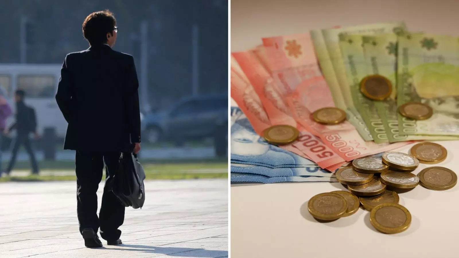 Persona buscando trabajo y billetes de distinta denominación