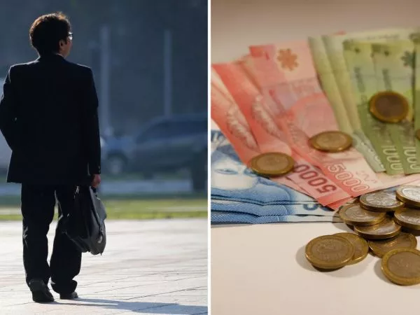 Persona buscando trabajo y billetes de distinta denominación